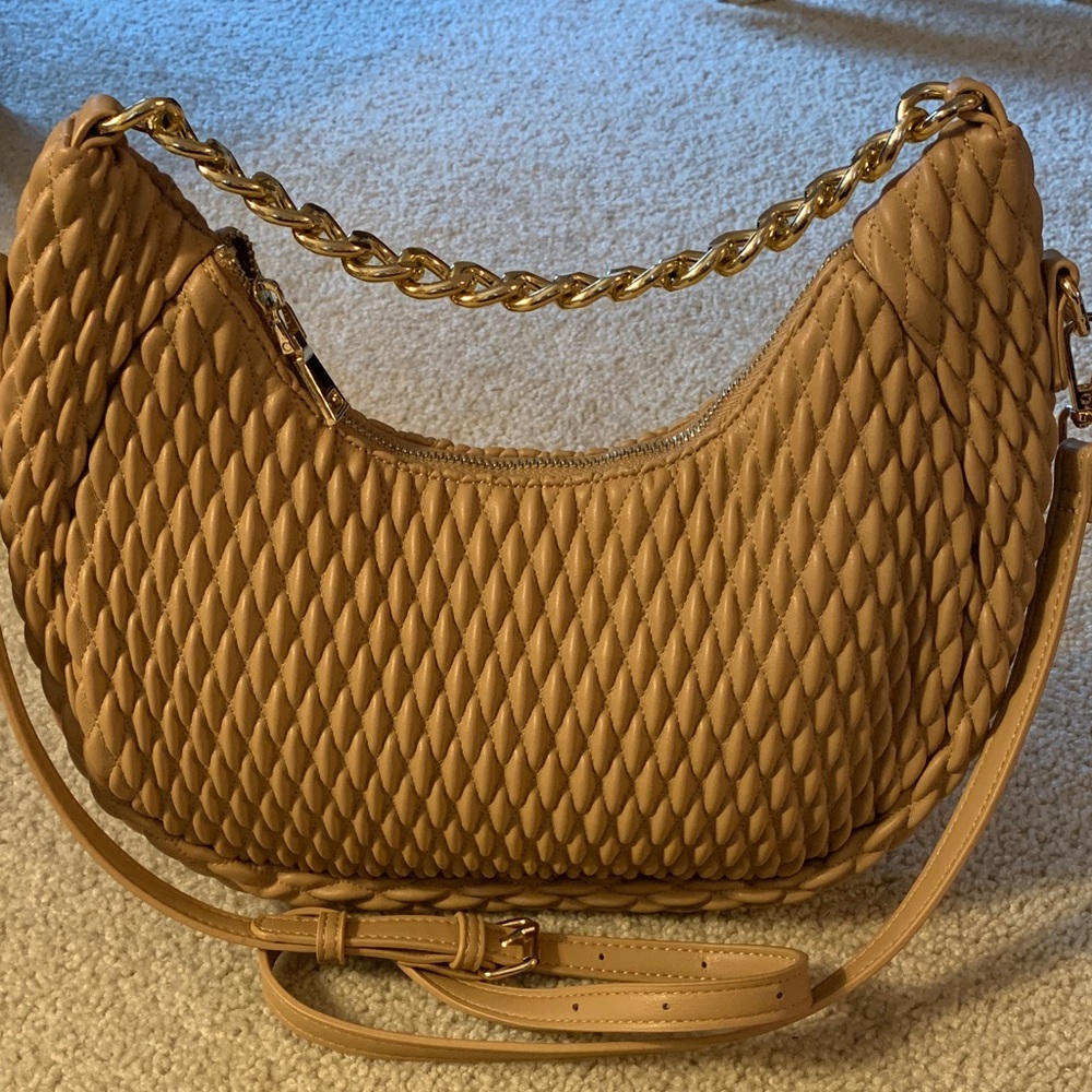 Madison West Beige Quilted Texture Shoulder Hobo Bag with Gold Chain&Strap NWOT
